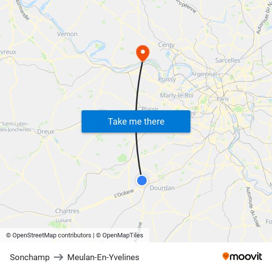 Sonchamp to Meulan-En-Yvelines map