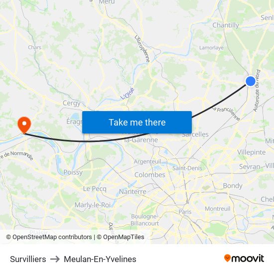 Survilliers to Meulan-En-Yvelines map