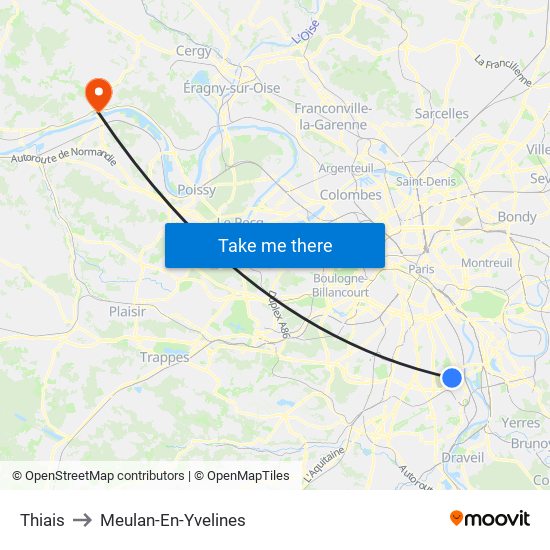 Thiais to Meulan-En-Yvelines map