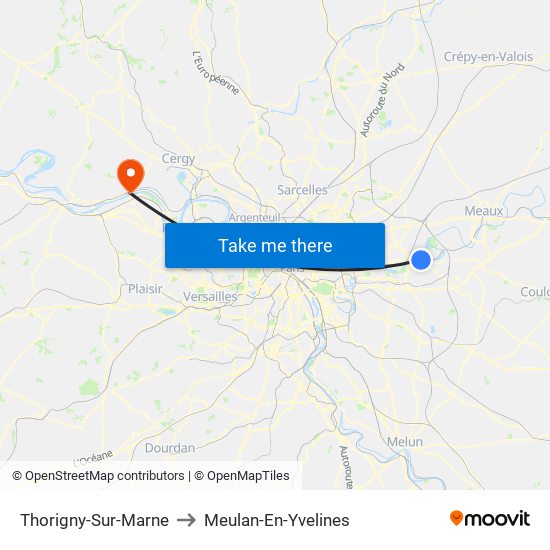 Thorigny-Sur-Marne to Meulan-En-Yvelines map