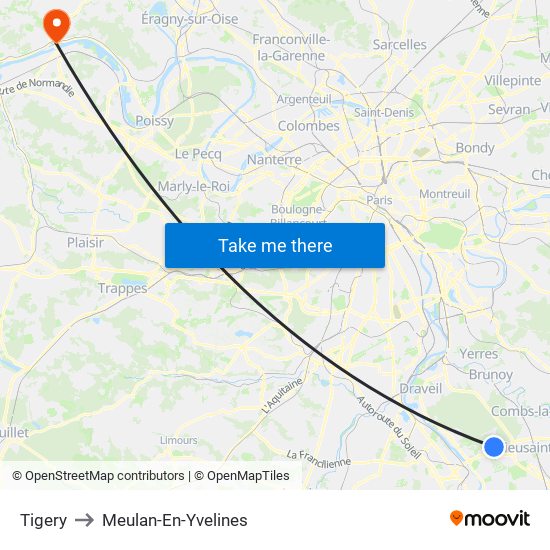Tigery to Meulan-En-Yvelines map