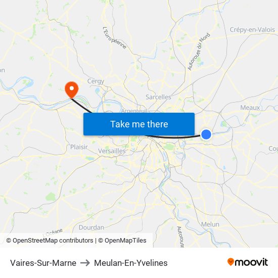 Vaires-Sur-Marne to Meulan-En-Yvelines map