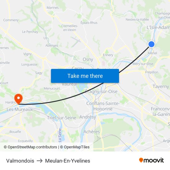 Valmondois to Meulan-En-Yvelines map