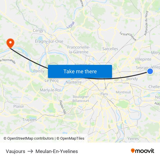 Vaujours to Meulan-En-Yvelines map