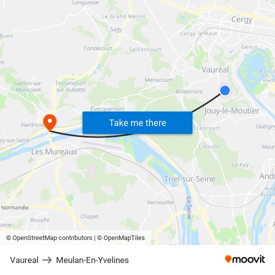 Vaureal to Meulan-En-Yvelines map
