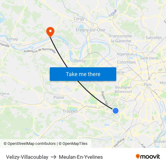 Velizy-Villacoublay to Meulan-En-Yvelines map