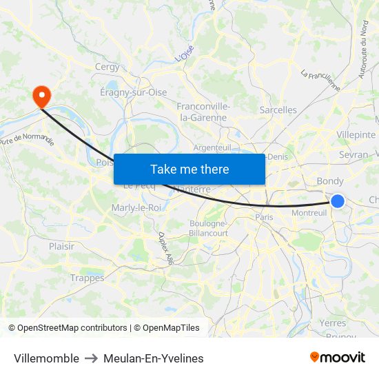 Villemomble to Meulan-En-Yvelines map