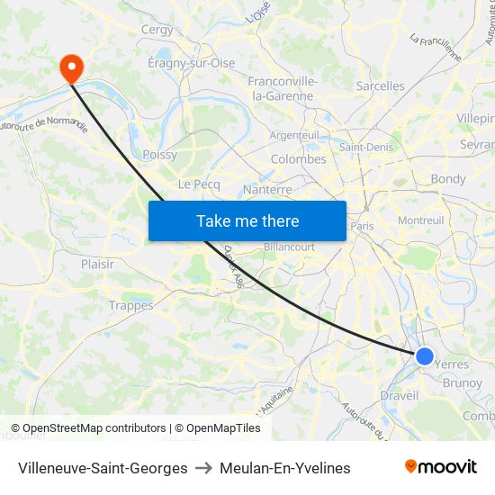 Villeneuve-Saint-Georges to Meulan-En-Yvelines map