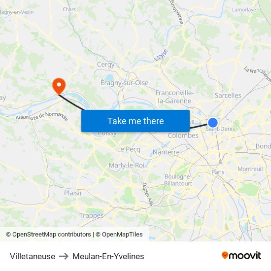 Villetaneuse to Meulan-En-Yvelines map