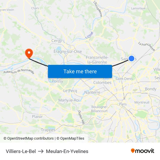 Villiers-Le-Bel to Meulan-En-Yvelines map