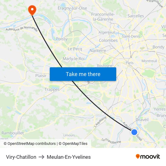 Viry-Chatillon to Meulan-En-Yvelines map
