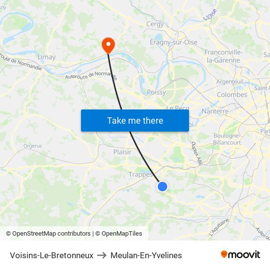 Voisins-Le-Bretonneux to Meulan-En-Yvelines map