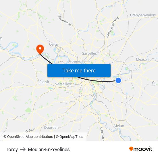 Torcy to Meulan-En-Yvelines map