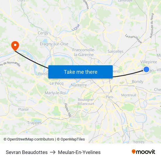 Sevran Beaudottes to Meulan-En-Yvelines map