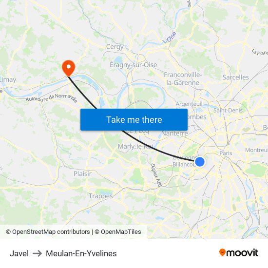Javel to Meulan-En-Yvelines map