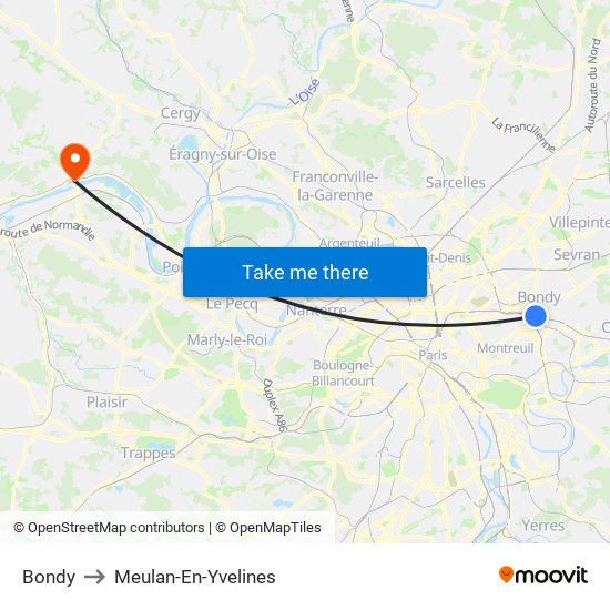 Bondy to Meulan-En-Yvelines map