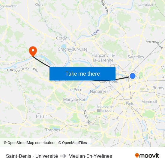 Saint-Denis - Université to Meulan-En-Yvelines map