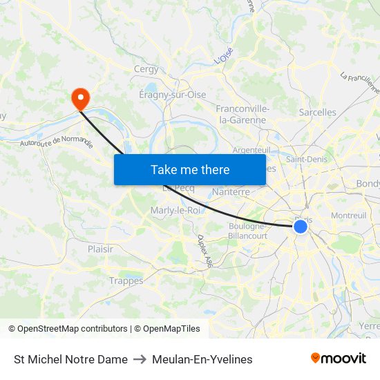 St Michel Notre Dame to Meulan-En-Yvelines map