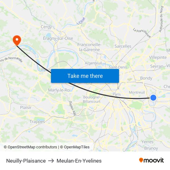 Neuilly-Plaisance to Meulan-En-Yvelines map