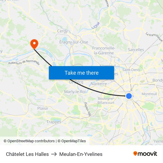 Châtelet Les Halles to Meulan-En-Yvelines map