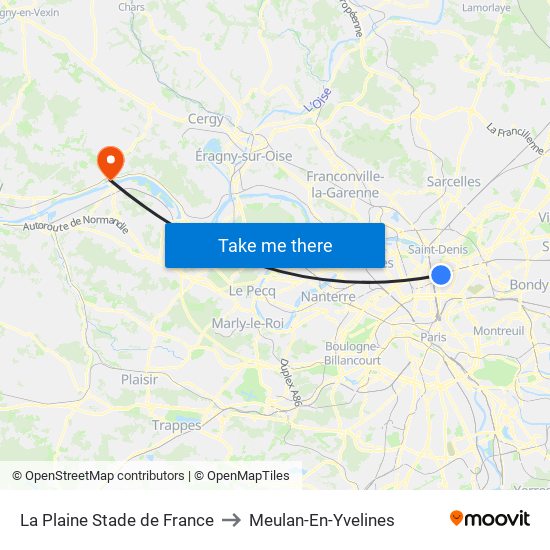 La Plaine Stade de France to Meulan-En-Yvelines map