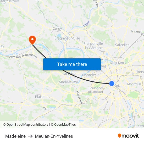 Madeleine to Meulan-En-Yvelines map