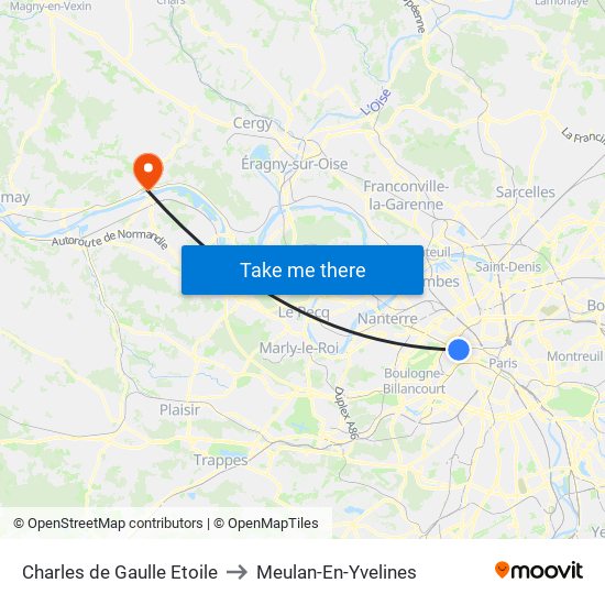 Charles de Gaulle Etoile to Meulan-En-Yvelines map