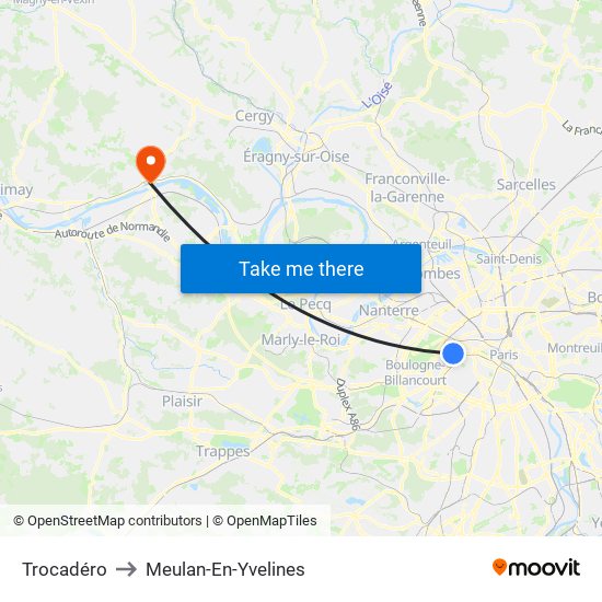 Trocadéro to Meulan-En-Yvelines map