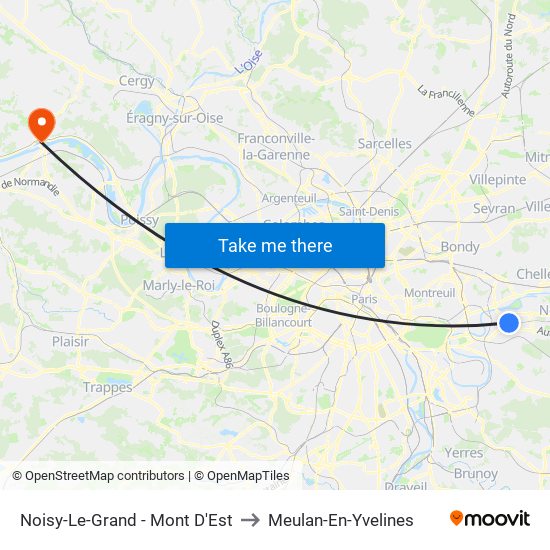 Noisy-Le-Grand - Mont D'Est to Meulan-En-Yvelines map