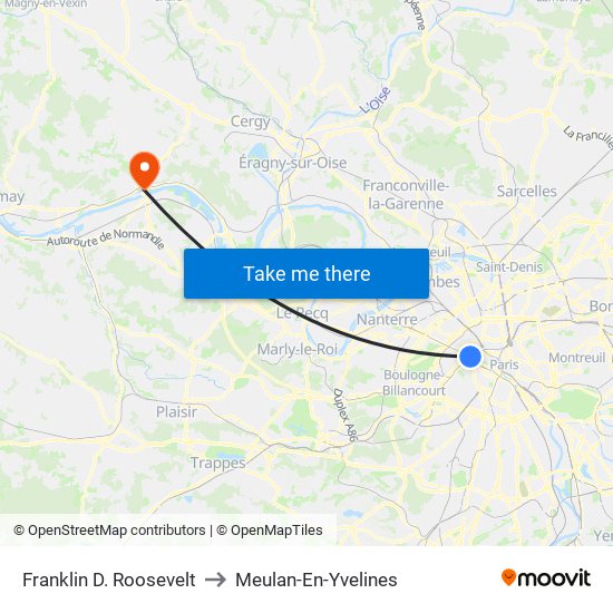 Franklin D. Roosevelt to Meulan-En-Yvelines map