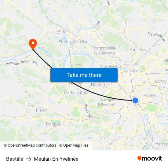 Bastille to Meulan-En-Yvelines map