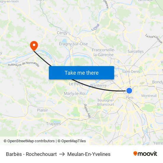 Barbès - Rochechouart to Meulan-En-Yvelines map