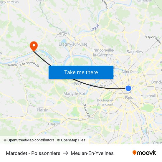 Marcadet - Poissonniers to Meulan-En-Yvelines map