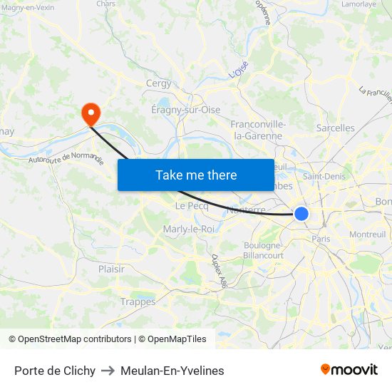 Porte de Clichy to Meulan-En-Yvelines map