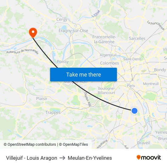 Villejuif - Louis Aragon to Meulan-En-Yvelines map