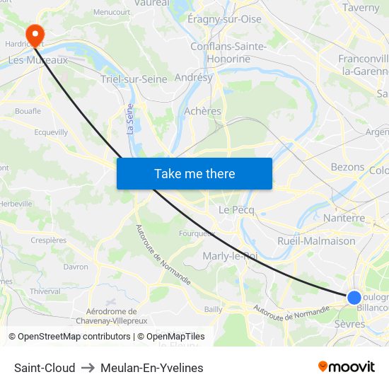 Saint-Cloud to Meulan-En-Yvelines map