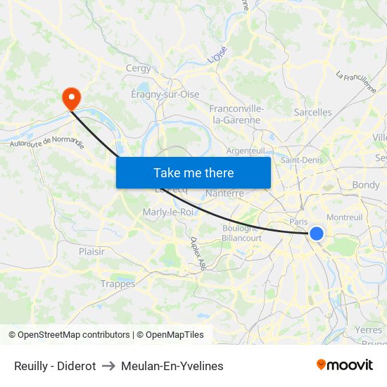 Reuilly - Diderot to Meulan-En-Yvelines map