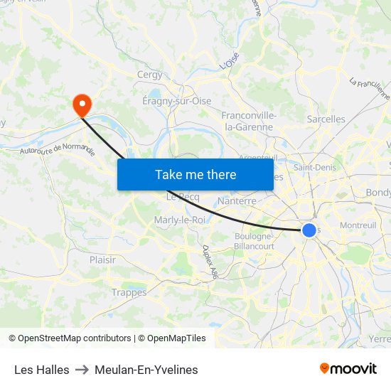 Les Halles to Meulan-En-Yvelines map