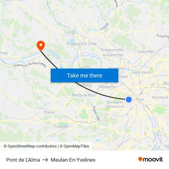Pont de L'Alma to Meulan-En-Yvelines map