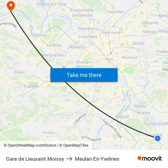 Gare de Lieusaint Moissy to Meulan-En-Yvelines map