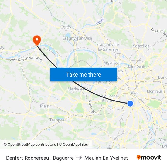 Denfert-Rochereau - Daguerre to Meulan-En-Yvelines map