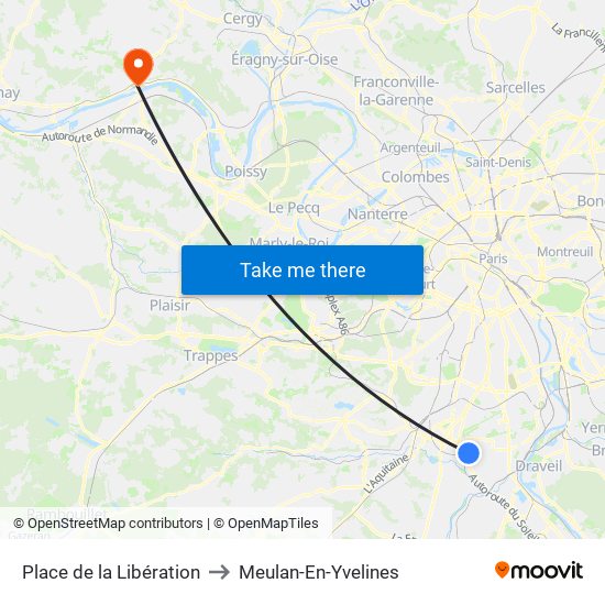 Place de la Libération to Meulan-En-Yvelines map