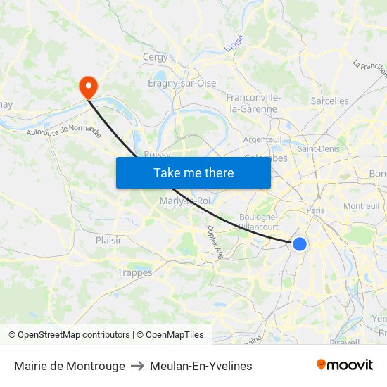 Mairie de Montrouge to Meulan-En-Yvelines map