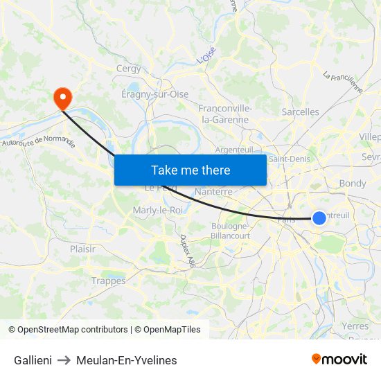 Gallieni to Meulan-En-Yvelines map