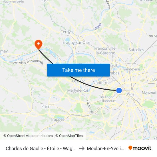 Charles de Gaulle - Étoile - Wagram to Meulan-En-Yvelines map