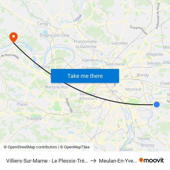 Villiers-Sur-Marne - Le Plessis-Trévise RER to Meulan-En-Yvelines map