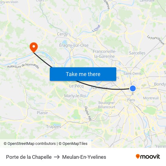 Porte de la Chapelle to Meulan-En-Yvelines map