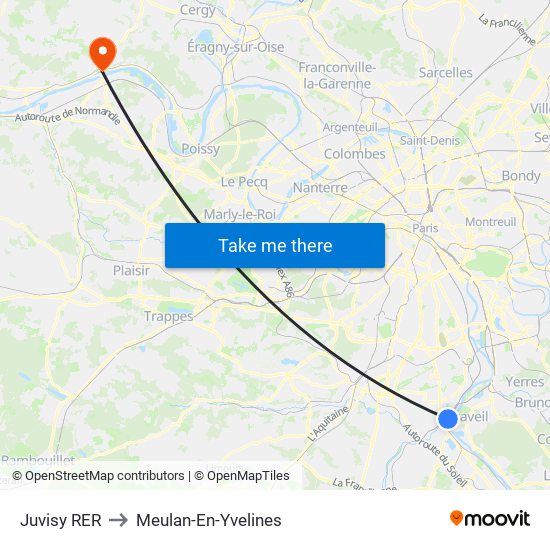 Juvisy RER to Meulan-En-Yvelines map
