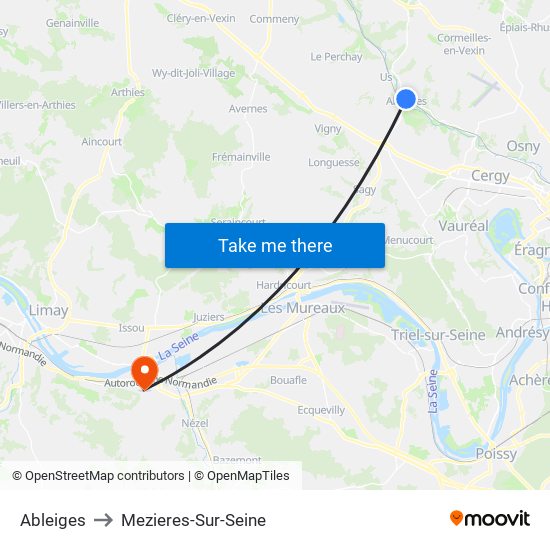 Ableiges to Mezieres-Sur-Seine map