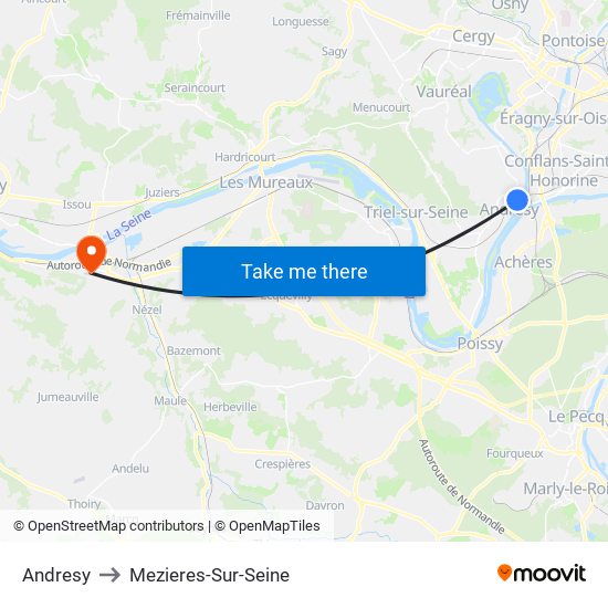 Andresy to Mezieres-Sur-Seine map